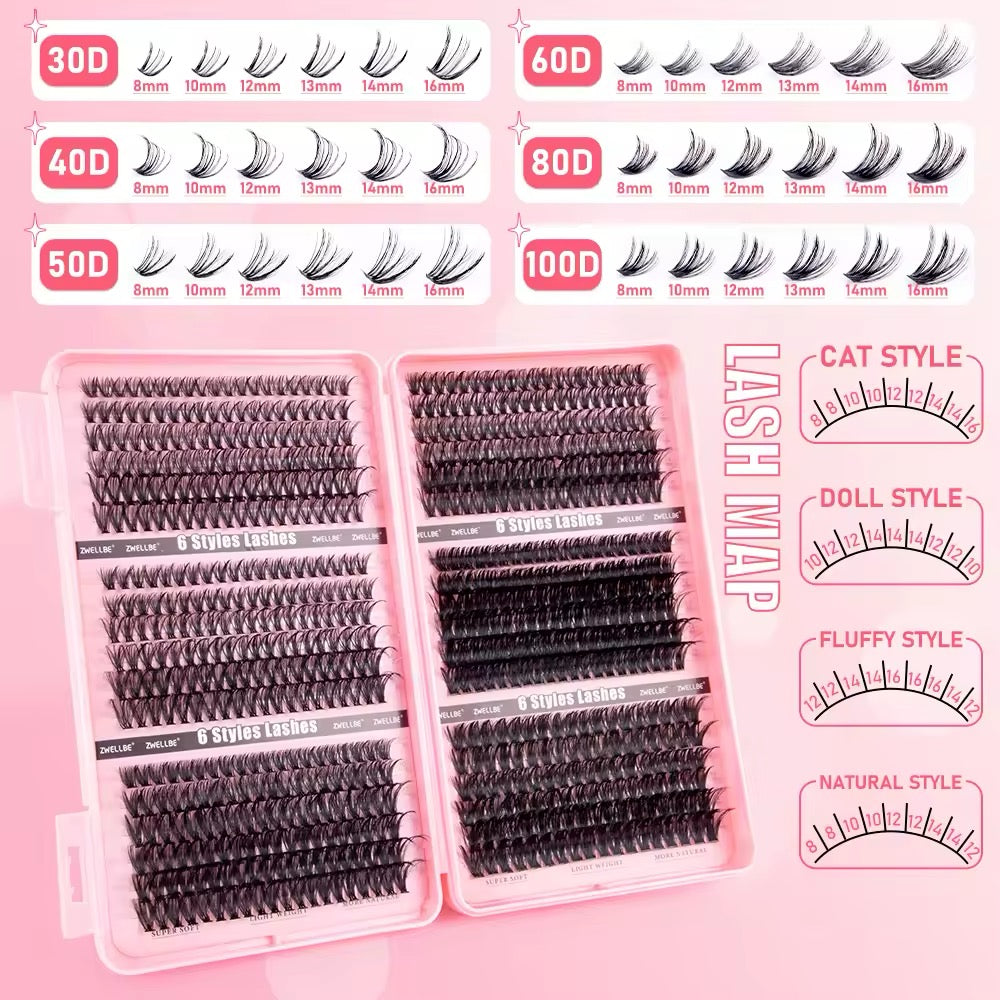 Kit de grappes d'extension de cils 8-16mm, 780 pièces, avec liaison et joint individuels, dissolvant de cils, applicateur, maquillage de bricolage à domicile